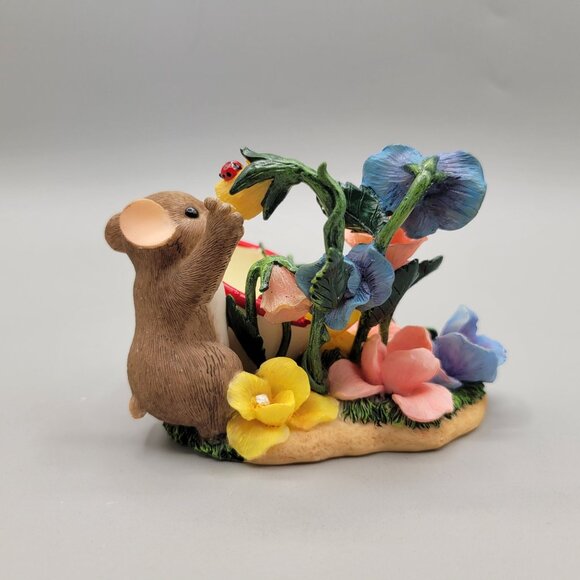 Charming Tails Hi Sweet Pea Figurine Fitz & Floyd Mouse & Flowers Collectible - Picture 5 of 8
